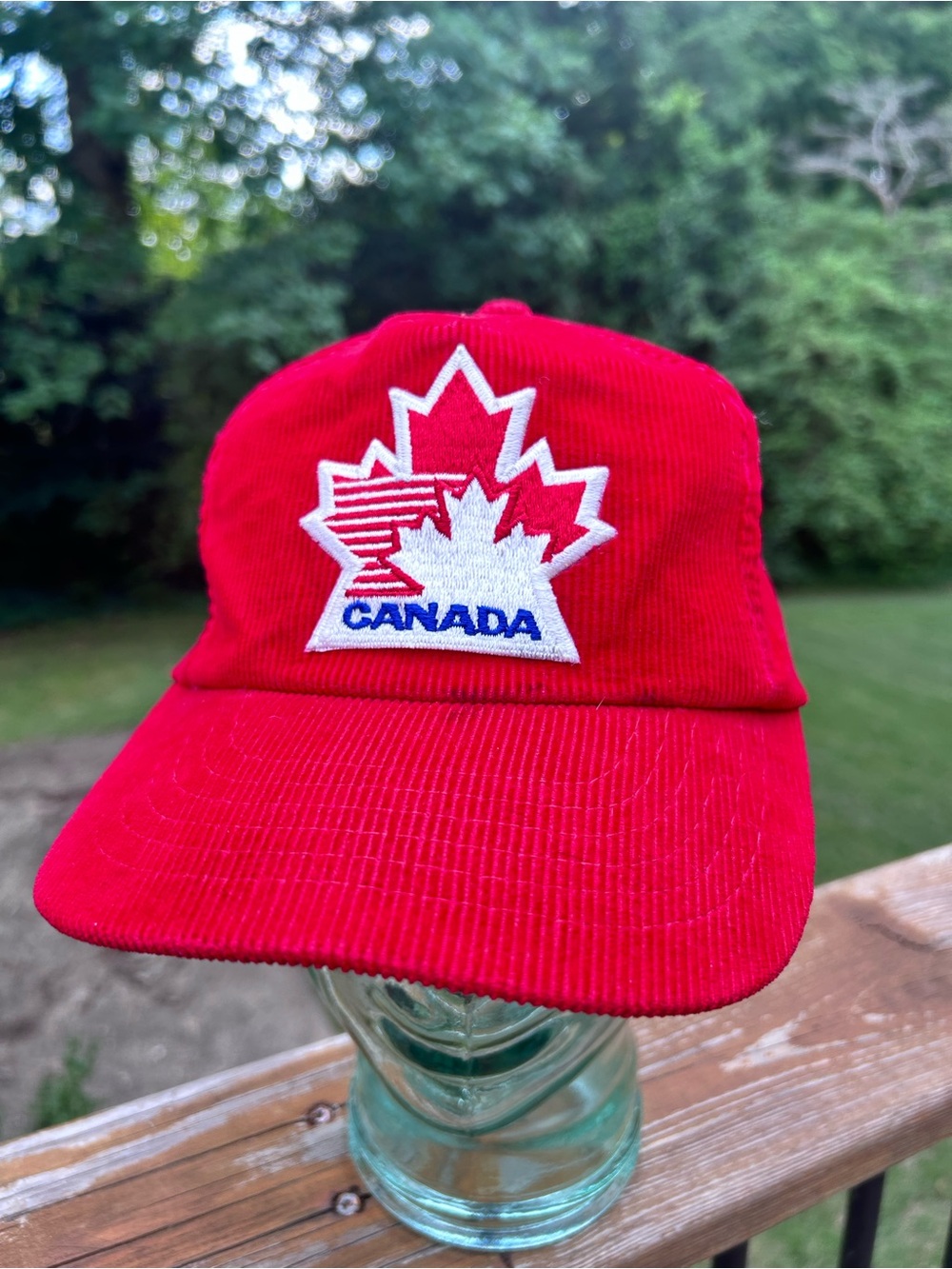 Vintage Ted Fletcher Sports Red Corduroy Canada Maple leaf SnapBack hat